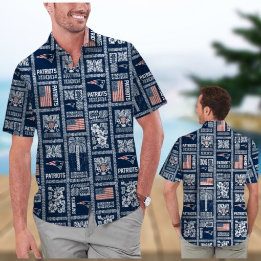 New England Patriots Summer Commemorative Short Sleeve Button Up Tropical Hawaiian Shirt