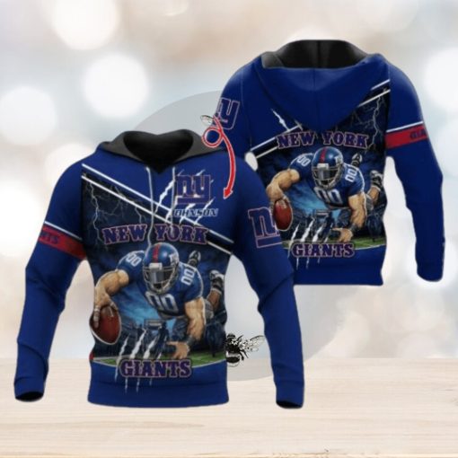 New York Giants Mascot Catching Ball Design Custom Name Personalized Design T Shirt Zip Up Hoodie Long Sleeve Tee For Nfl Fans Sweatshirt Tshirt Football Gift