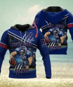 New York Giants Mascot Catching Ball Design Custom Name Personalized Design T Shirt Zip Up Hoodie Long Sleeve Tee For Nfl Fans Sweatshirt Tshirt Football Gift