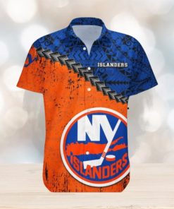 New York Islanders Hawaiian Shirt, Polynesian Tattoo Grunge Look