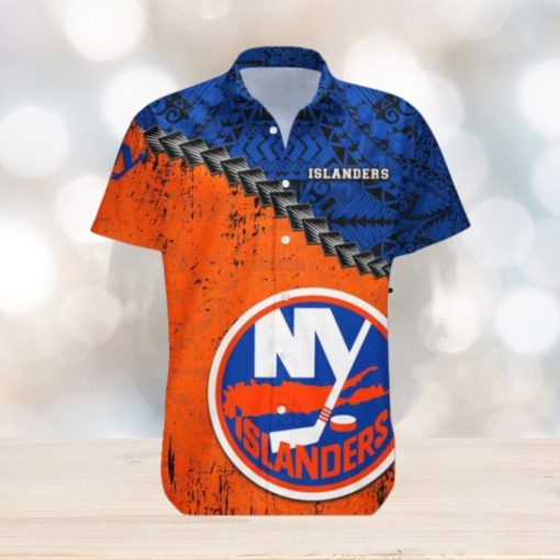 New York Islanders Hawaiian Shirt, Polynesian Tattoo Grunge Look