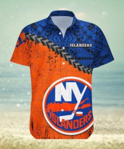 New York Islanders Hawaiian Shirt, Polynesian Tattoo Grunge Look