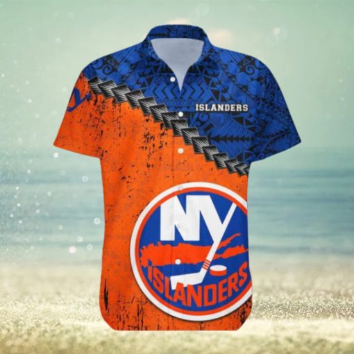 New York Islanders Hawaiian Shirt, Polynesian Tattoo Grunge Look