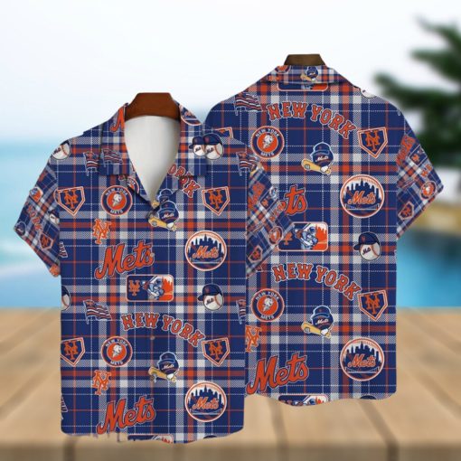 New York Mets Plaid Baseball Pattern Vintage Hawaiian Shirt