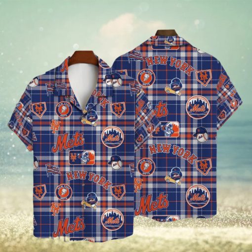 New York Mets Plaid Baseball Pattern Vintage Hawaiian Shirt