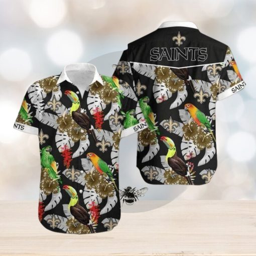 Nfl New Orleans Saints Parrot Above Flower Trendy Hawaiian Shirt Aloha Shirt