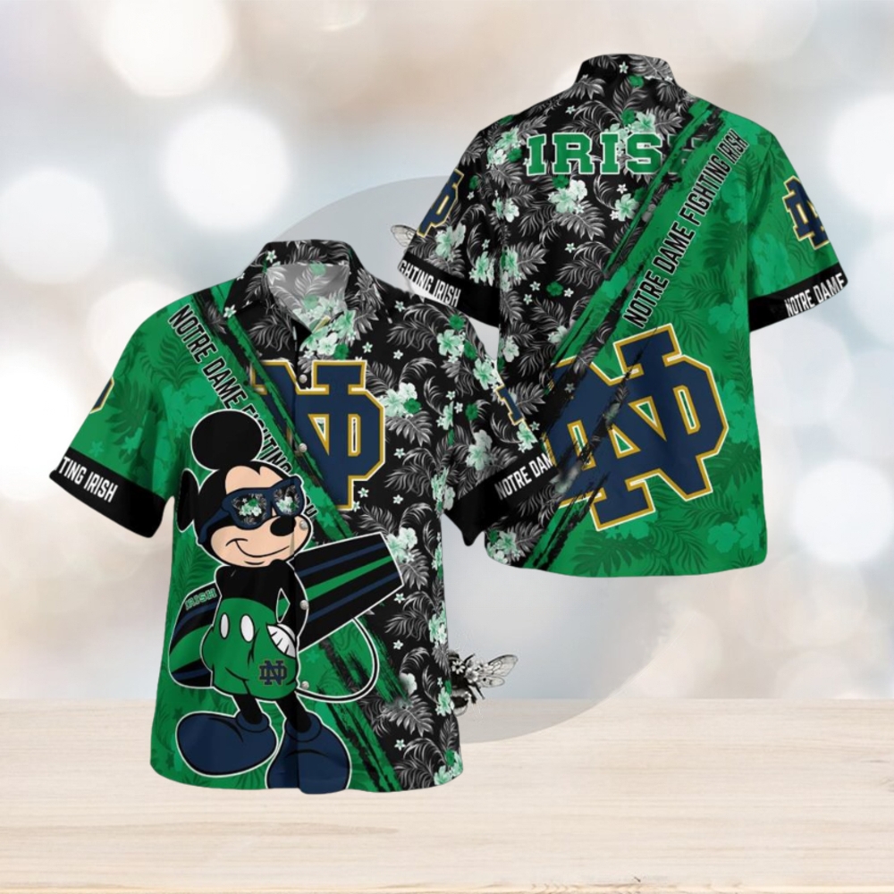 Notre Dame Fighting Irish Mickey Mouse Floral Short Sleeve Hawaii Shirt Notre Dame Fighting Irish Mickey Mouse Floral Short Sleeve Hawaii Shirt