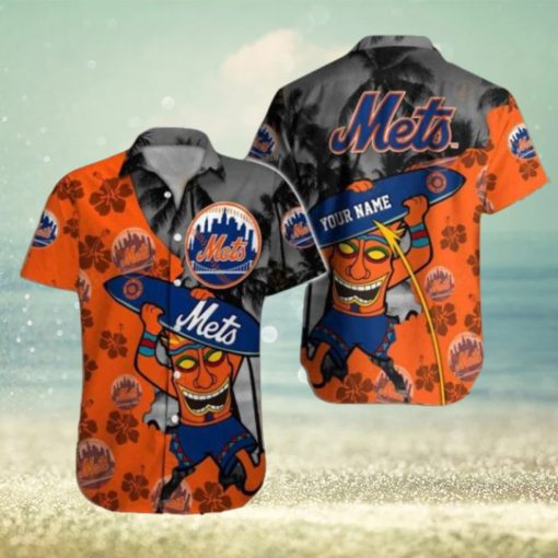 Ny Mets Hawaiian Shirt And Shorts New York Mets Baseball Custom Name Aloha Shirts Mlb Personalized Orange Button Up Beach Shirt