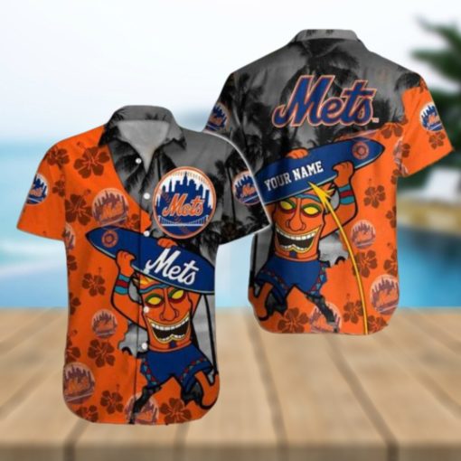 Ny Mets Hawaiian Shirt And Shorts New York Mets Baseball Custom Name Aloha Shirts Mlb Personalized Orange Button Up Beach Shirt