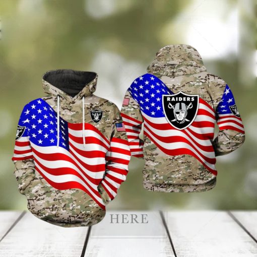 Oakland Raiders NFL US Flag Camo Veteran Team 3D Printed Hoodie