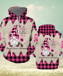 October I Wear Pink Gnome Breast Cancer Awareness 3d All Over Print Hoodie