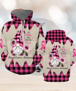 October I Wear Pink Gnome Breast Cancer Awareness 3d All Over Print Hoodie