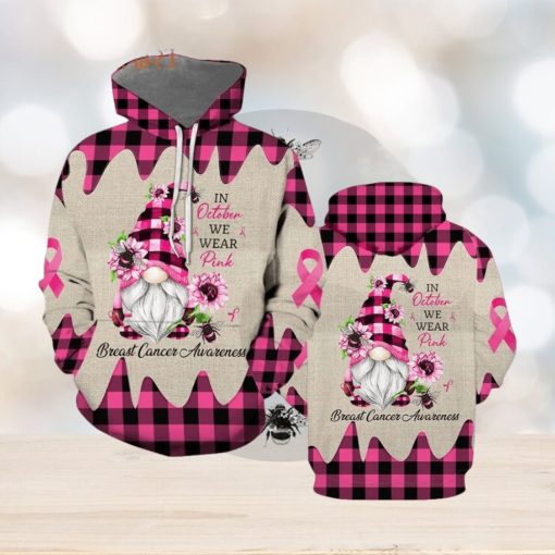 October I Wear Pink Gnome Breast Cancer Awareness 3d All Over Print Hoodie