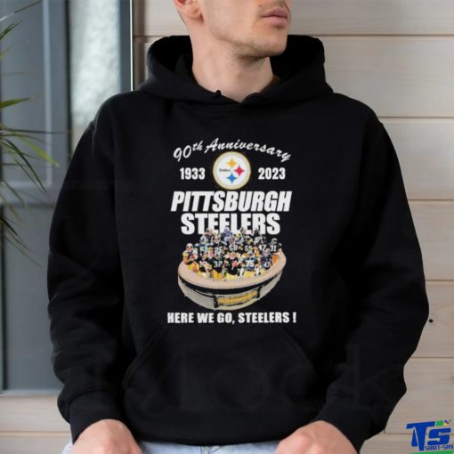 Official 90th Anniversary 1933 – 2023 Pittsburgh Steelers Here We Go, Steelers T Shirt