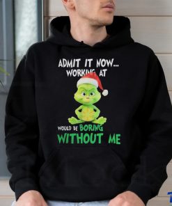 Official Baby grinch hat santa hug walmart admit it now working at would be boring without me logo Christmas T Shirt
