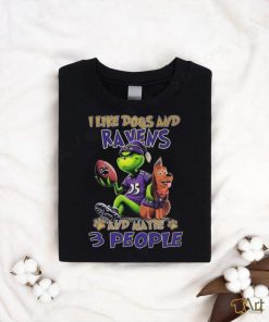 Official Baltimore Ravens Grinch I Like Dogs And Ravens And Maybe 3 People Christmas Winter Holiday Season T Shirt