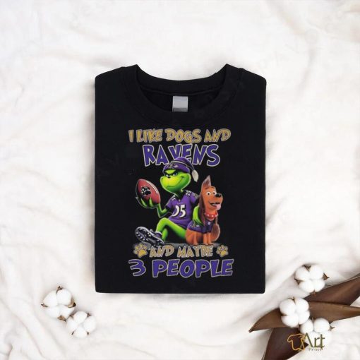 Official Baltimore Ravens Grinch I Like Dogs And Ravens And Maybe 3 People Christmas Winter Holiday Season T Shirt