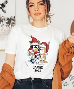 Official Custom Kid Name Bluey Family 2023 Christmas Ceramic T Shirt