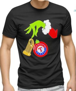 Official Grinch hand Texas rangers 2023 world series champions cup Christmas T shirt