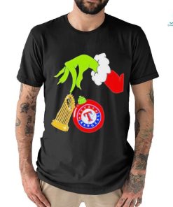 Official Grinch hand Texas rangers 2023 world series champions cup Christmas T shirt