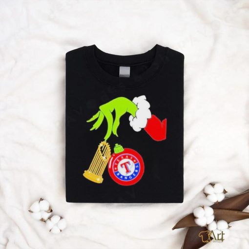 Official Grinch hand Texas rangers 2023 world series champions cup Christmas T shirt