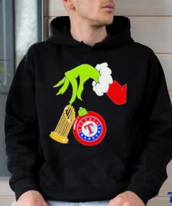 Official Grinch hand Texas rangers 2023 world series champions cup Christmas T shirt