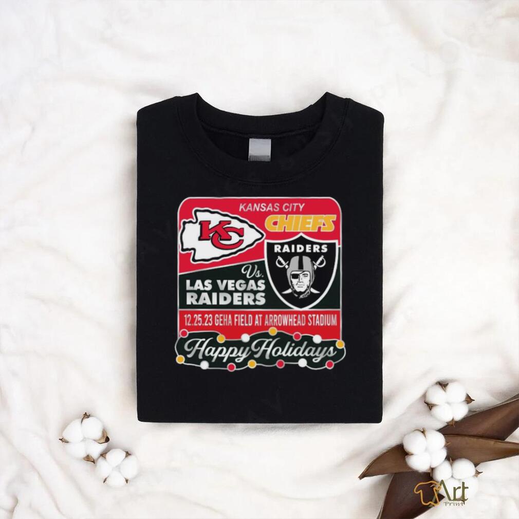 Official Kansas City Chiefs Vs Las Vegas Raiders 12 25 2023 Happy Holidays shirt Official Kansas City Chiefs Vs Las Vegas Raiders 12 25 2023 Happy Holidays shirt