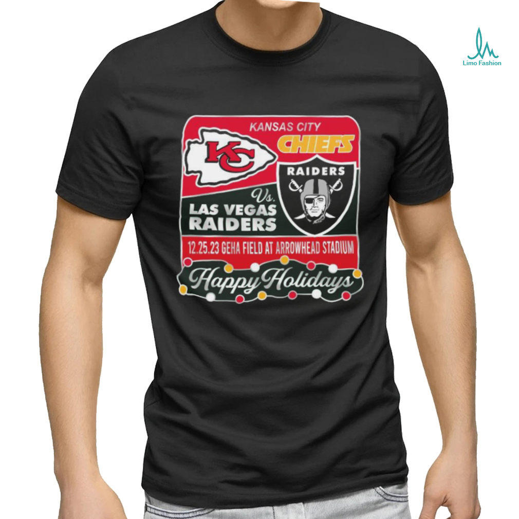Official Kansas City Chiefs Vs Las Vegas Raiders 12 25 2023 Happy Holidays shirt Official Kansas City Chiefs Vs Las Vegas Raiders 12 25 2023 Happy Holidays shirt