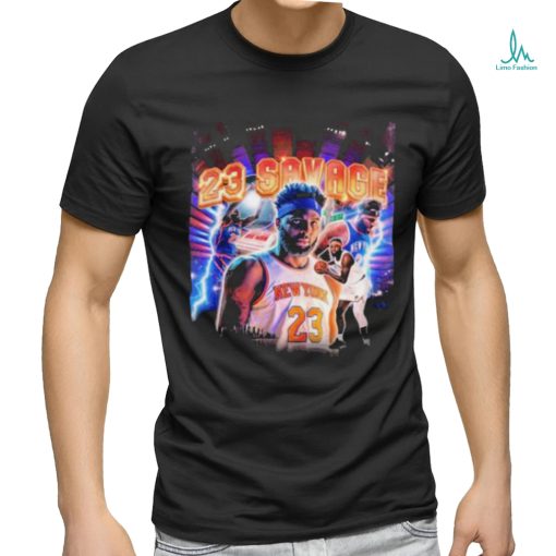 Official New York Knicks Members Wearing Mitchell Robinson 23 Savage T Shirt