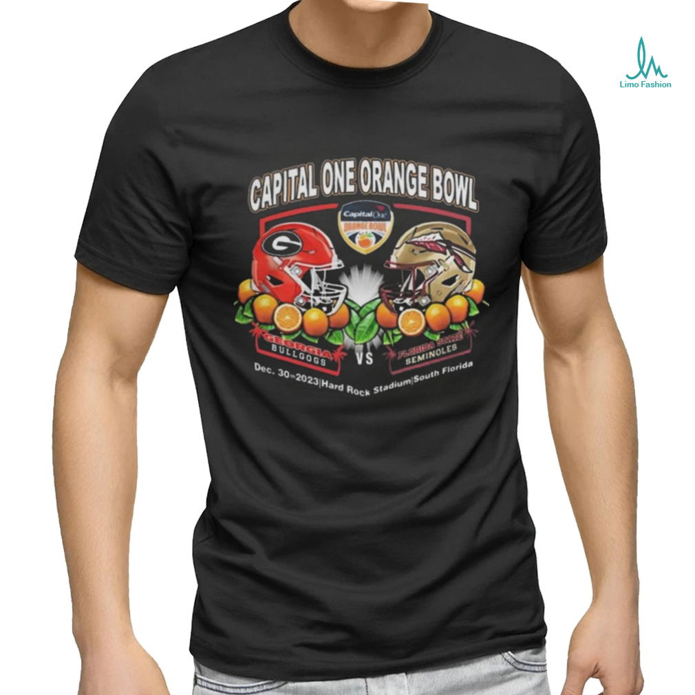 Official Orange Bowl Merchandise Georgia Bulldogs vs Florida State Seminoles 2023 Capital One Orange Bowl Showdown T Shirt Official Orange Bowl Merchandise Georgia Bulldogs vs Florida State Seminoles 2023 Capital One Orange Bowl Showdown T Shirt