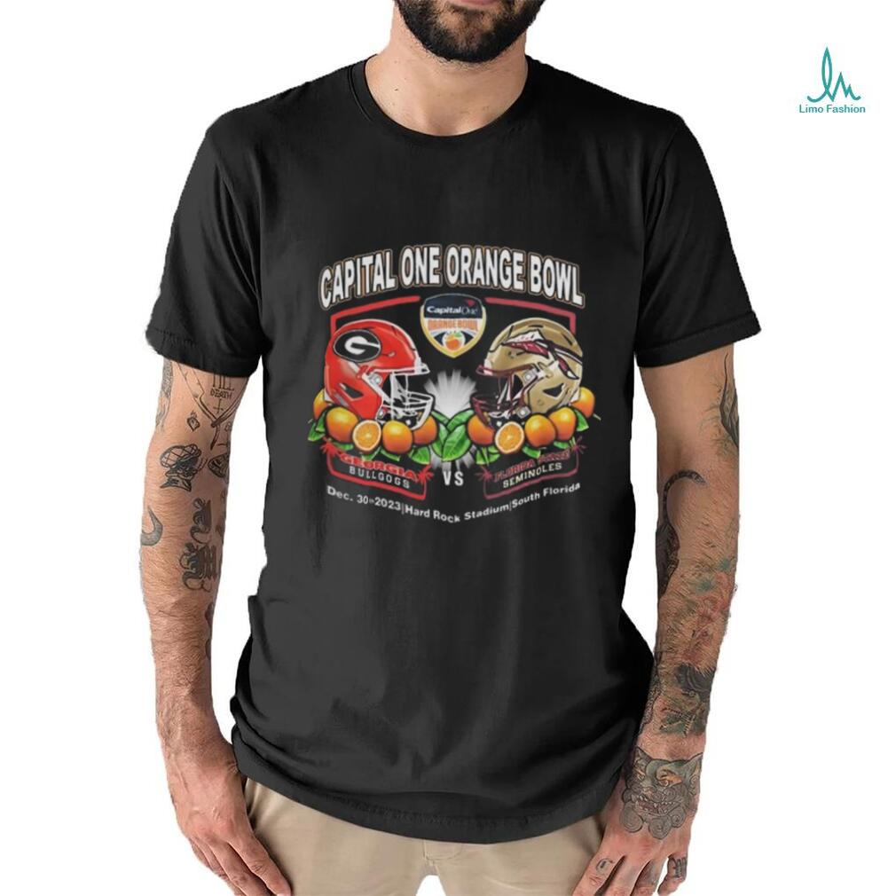 Official Orange Bowl Merchandise Georgia Bulldogs vs Florida State Seminoles 2023 Capital One Orange Bowl Showdown T Shirt Official Orange Bowl Merchandise Georgia Bulldogs vs Florida State Seminoles 2023 Capital One Orange Bowl Showdown T Shirt
