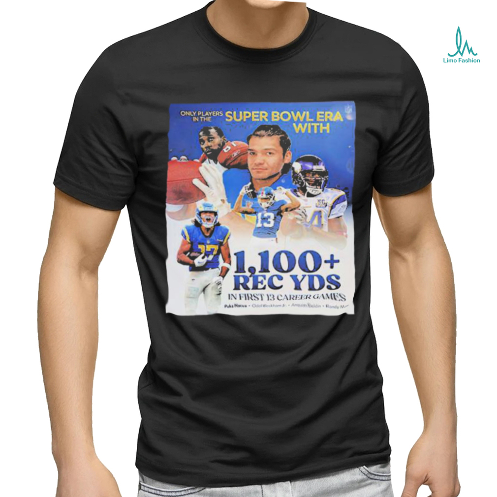 Official Puka nacua is the player in the super bowl era with 1100 rec yds in first 13 career games T shirt Official Puka nacua is the player in the super bowl era with 1100 rec yds in first 13 career games T shirt