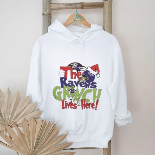 Official The Baltimore Ravens Grinch Lives Here Christmas T Shirt