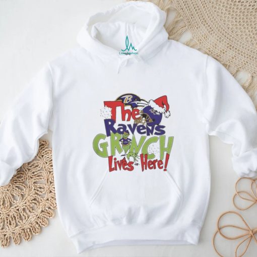 Official The Baltimore Ravens Grinch Lives Here Christmas T Shirt