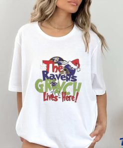 Official The Baltimore Ravens Grinch Lives Here Christmas T Shirt