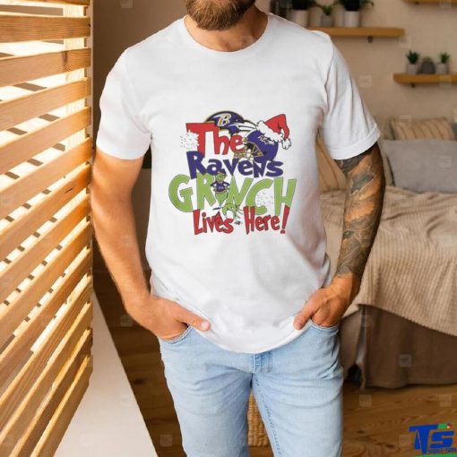 Official The Baltimore Ravens Grinch Lives Here Christmas T Shirt