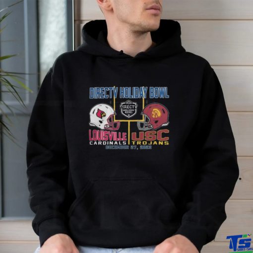 Official USC Trojans Vs Louisville Cardinals Black Football Holiday Bowl Bound 2023 Dueling Helmet Shirt