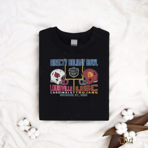 Official USC Trojans Vs Louisville Cardinals Black Football Holiday Bowl Bound 2023 Dueling Helmet Shirt