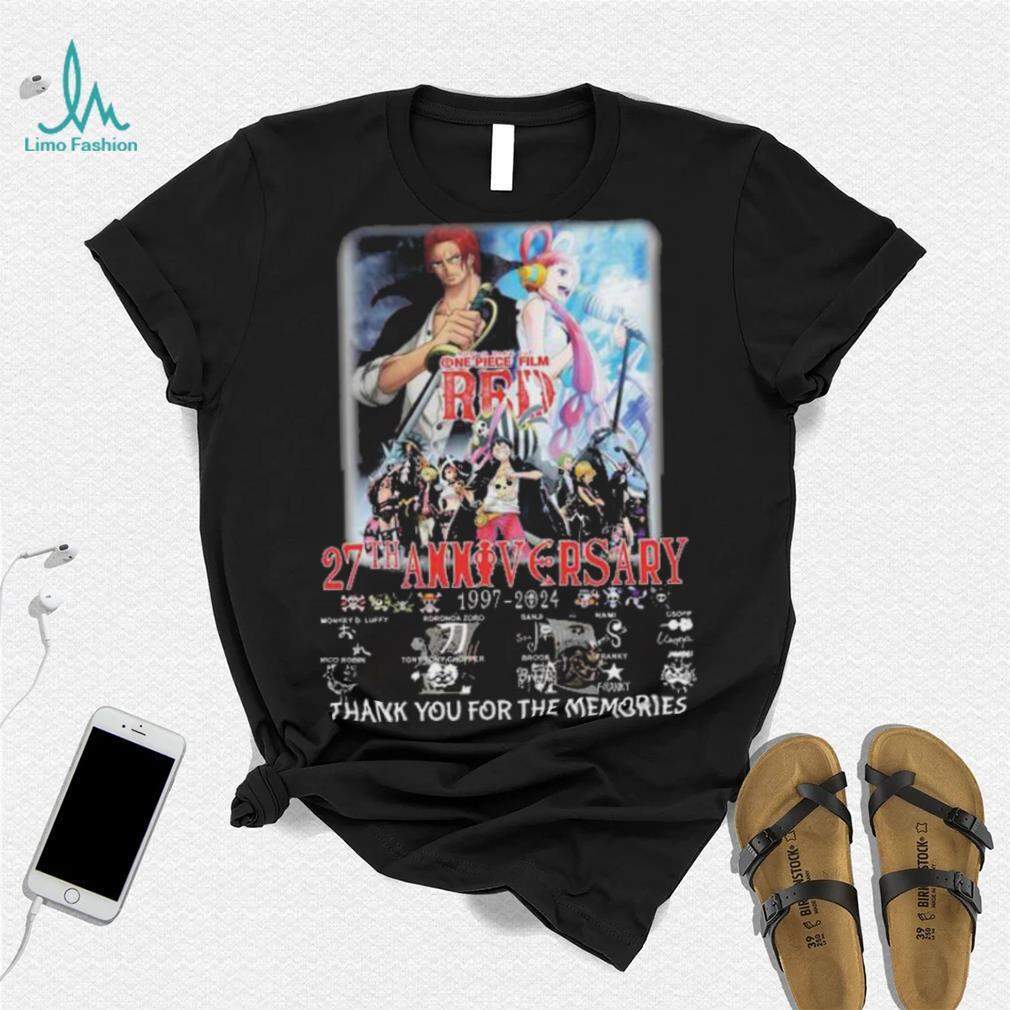 Official one Piece Red 27th Anniversary 1997 2024 thank you for the memories Signatures Shirt Official one Piece Red 27th Anniversary 1997 2024 thank you for the memories Signatures Shirt