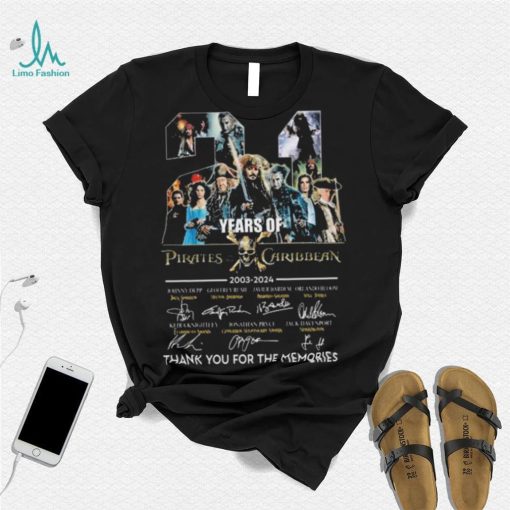 Official pirates of the Caribbean 21 Years Of 2003 2024 signatures thank you for the memories shirt