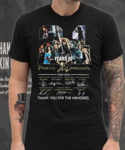 Official pirates of the Caribbean 21 Years Of 2003 2024 signatures thank you for the memories shirt