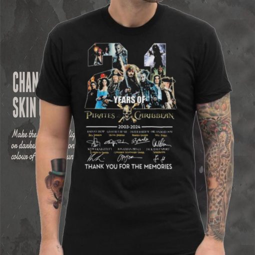 Official pirates of the Caribbean 21 Years Of 2003 2024 signatures thank you for the memories shirt