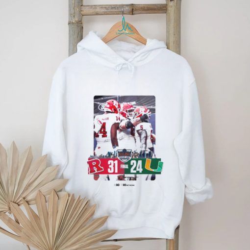 Official rutgers Scarlet Knights Defeated Miami Hurricane 31 24 To Win The 2023 Pinstripe Bowl Champions NCAA College Football Shirt