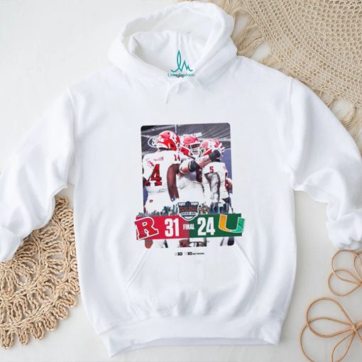 Official rutgers Scarlet Knights Defeated Miami Hurricane 31 24 To Win The 2023 Pinstripe Bowl Champions NCAA College Football Shirt