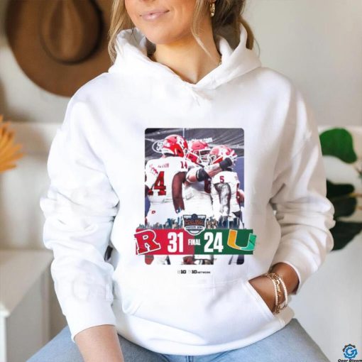 Official rutgers Scarlet Knights Defeated Miami Hurricane 31 24 To Win The 2023 Pinstripe Bowl Champions NCAA College Football Shirt