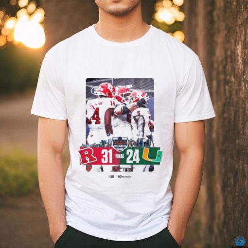 Official rutgers Scarlet Knights Defeated Miami Hurricane 31 24 To Win The 2023 Pinstripe Bowl Champions NCAA College Football Shirt