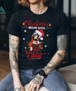 Official santa Chicken Christmas Begin With Christ T Shirt