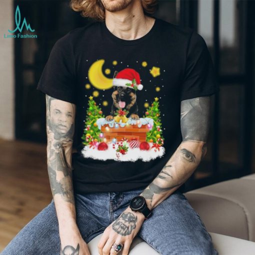 Official santa German Shepherd In The Chimney Christmas Tree Moonlight T Shirt