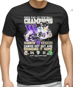 Official washington Huskies 2023 PAC 12 Football Champions Dawgs Got Out And Bringing It Home T Shirt