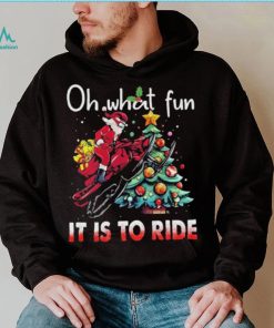 Oh What Fun It Is To Ride Snowmobile Bike Santa Christmas Tree Sweatshirt